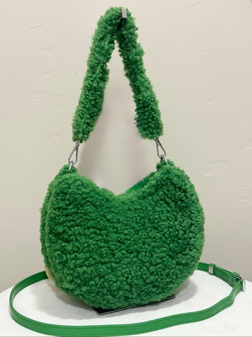 Handmade Genuine Shearling Leather Half Moon Shoulder Bag, Crossbody